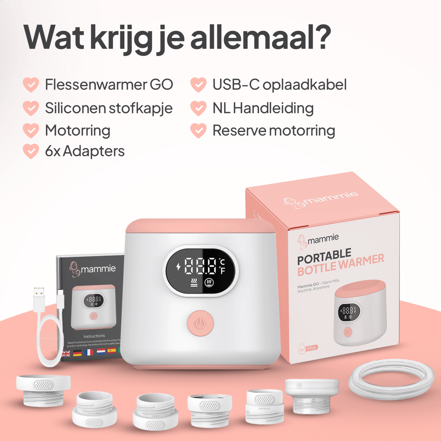 GO Draagbare Flessenwarmer Onderweg - Draadloos - Incl 6 Adapters - 4 Temperatuurniveaus - Mammie