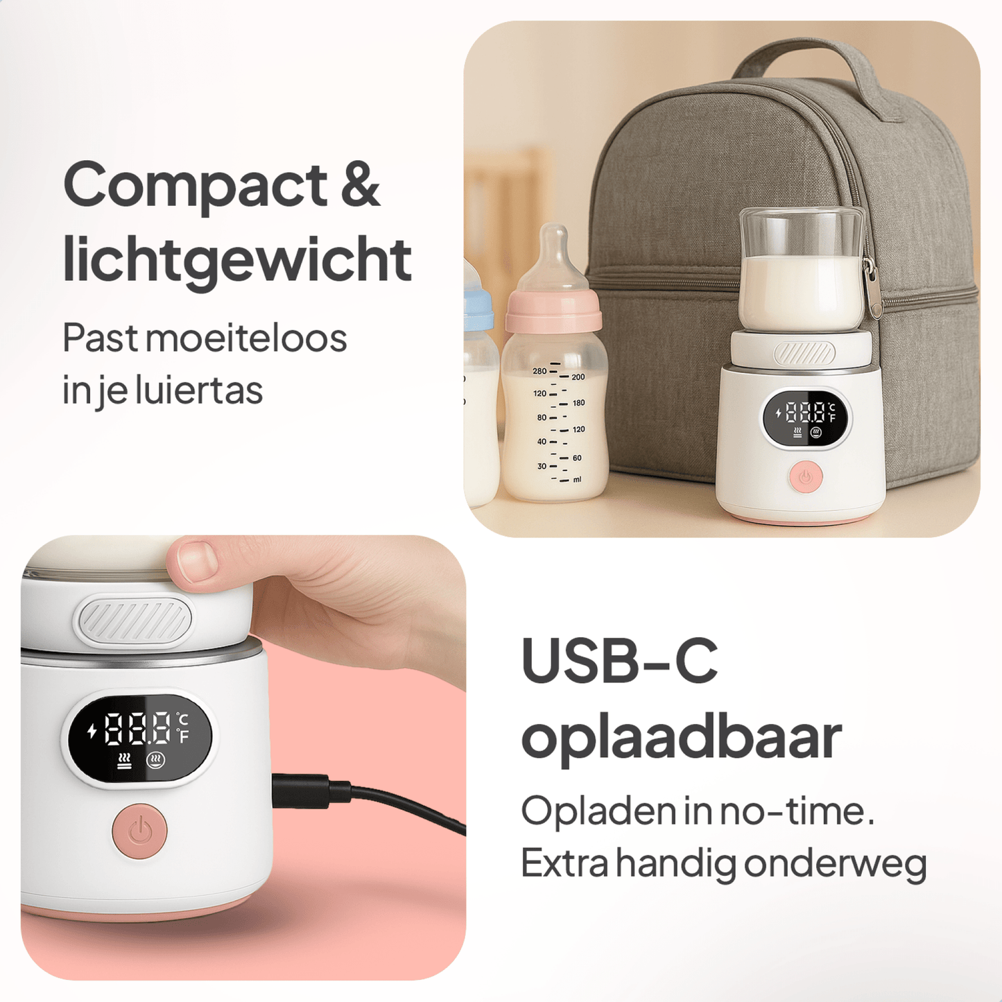 GO Draagbare Flessenwarmer Onderweg - Draadloos - Incl 6 Adapters - 4 Temperatuurniveaus - Mammie