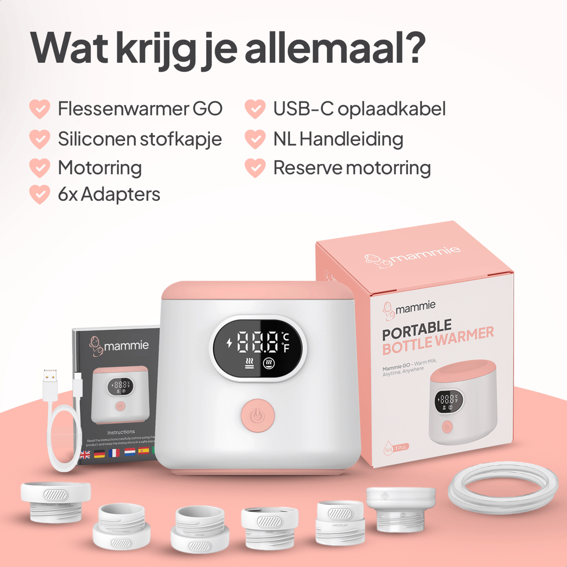 GO Draagbare Flessenwarmer Onderweg - Draadloos - Incl 6 Adapters - 4 Temperatuurniveaus - Mammie