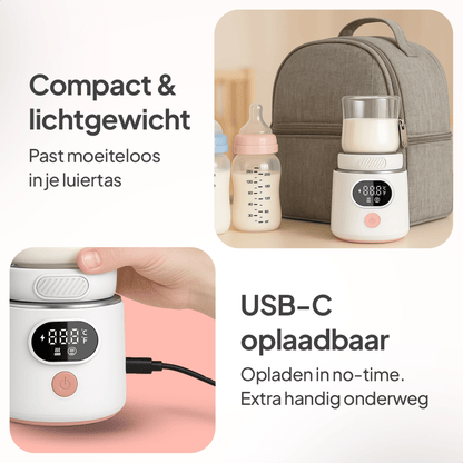 GO Draagbare Flessenwarmer Onderweg - Draadloos - Incl 6 Adapters - 4 Temperatuurniveaus - Mammie