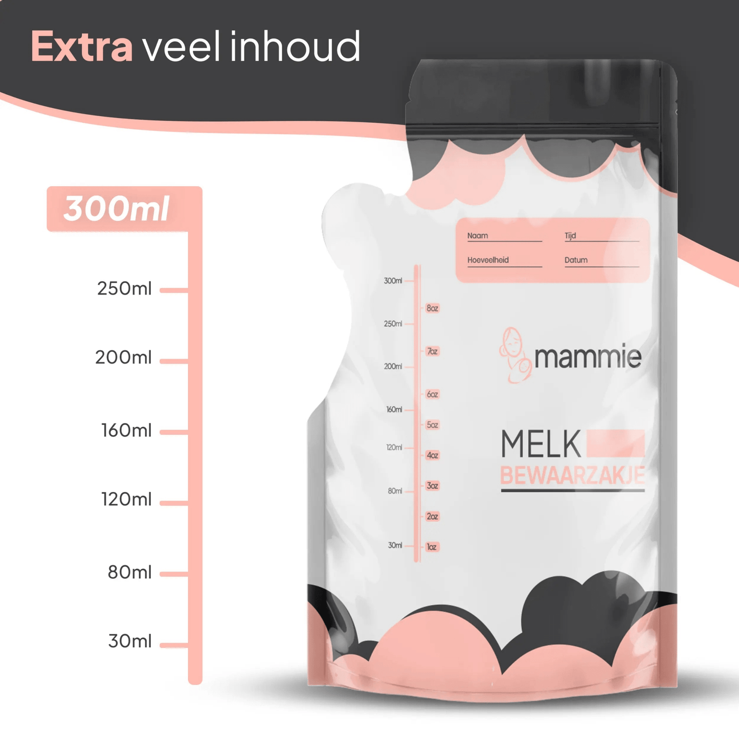 Moedermelk Bewaarzakjes met Schenktuit - Extra Groot - 300 ML - BPA vrij - Mammie